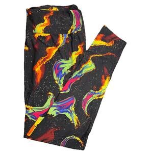 NWT LuLaRoe Rainbow Marbled Galaxy Black Starry Background Leggings TC (12-18)